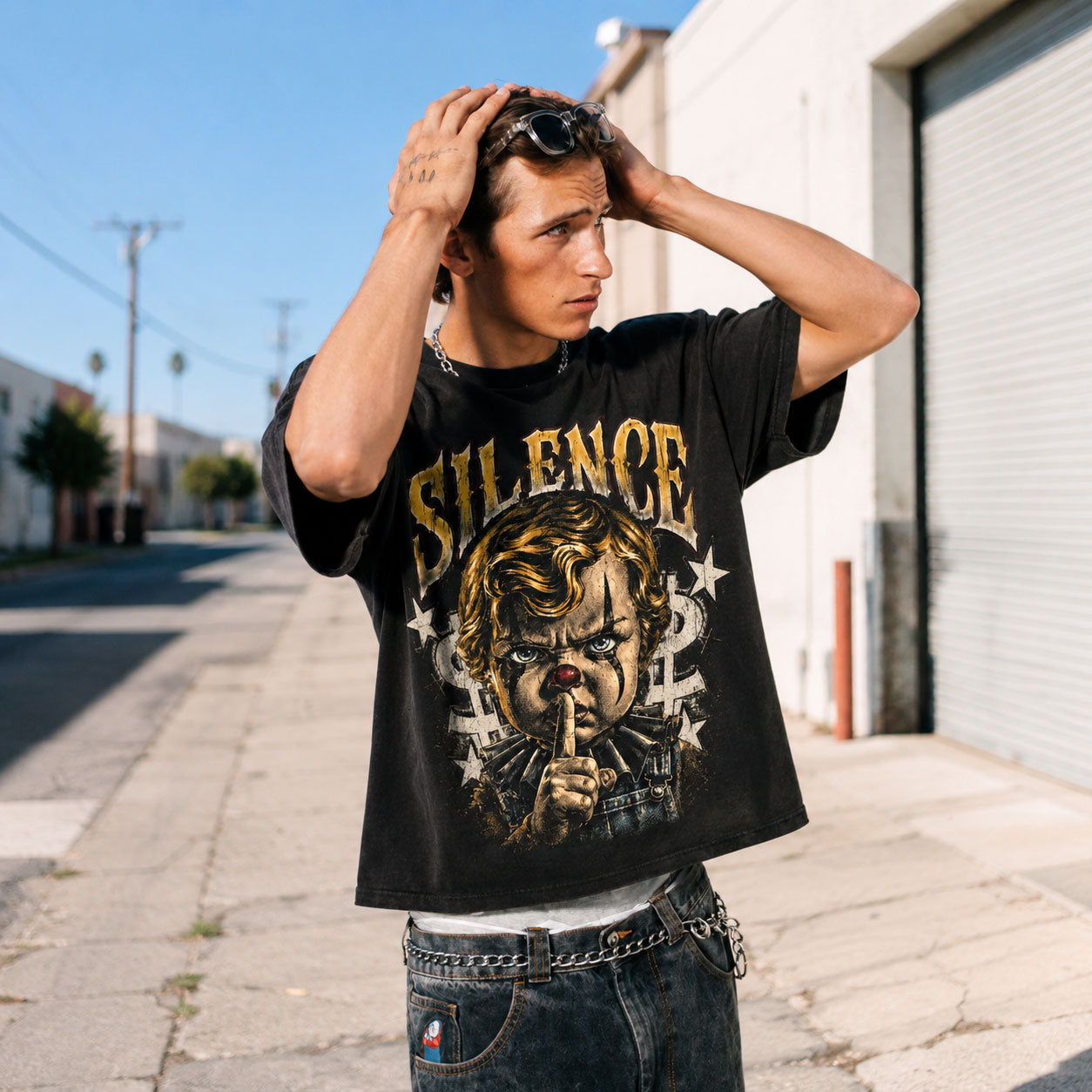Silence Clown Boy Black Graphic T-Shirt - Sadstonie – SADSTONIE STUDIO