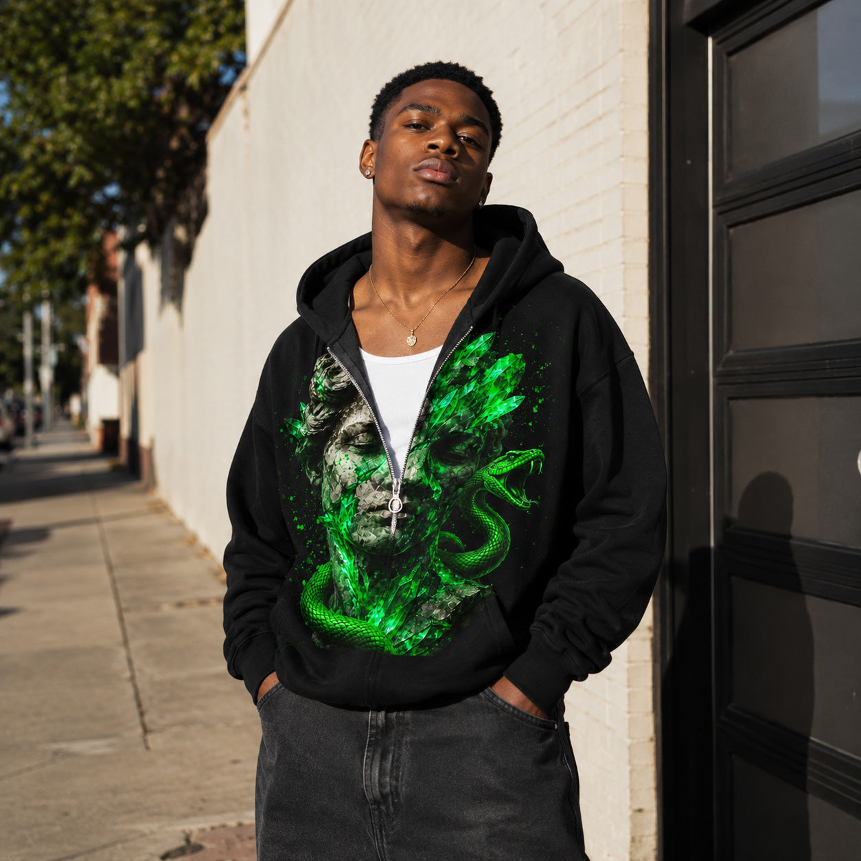 Medusa Crystal Myth Graphic Zip-Up Hoodie - Sadstonie – SADSTONIE