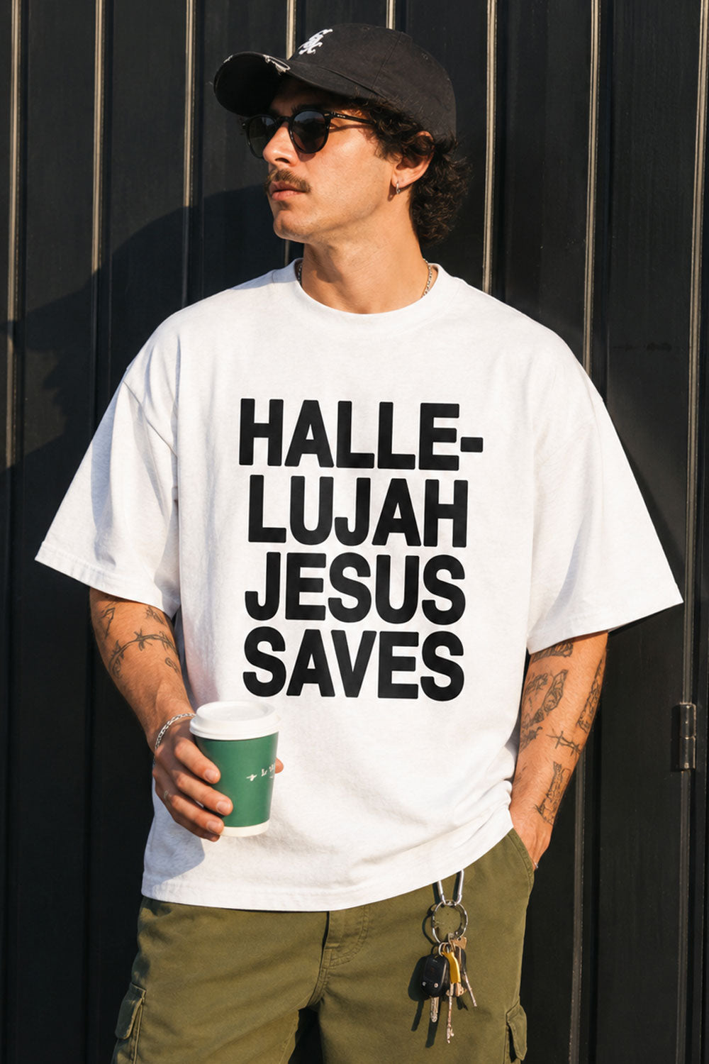 Hallelujah Jesus Saves White Graphic T-Shirt - Sadstonie