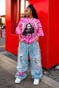 Gothic Ghost Pink Acid Wash Stoner Tee