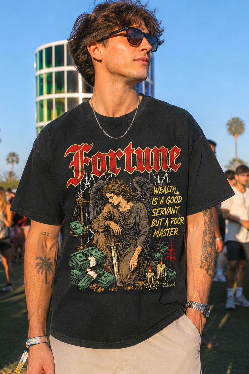 Fortune Angel Vintage Black Graphic Tee