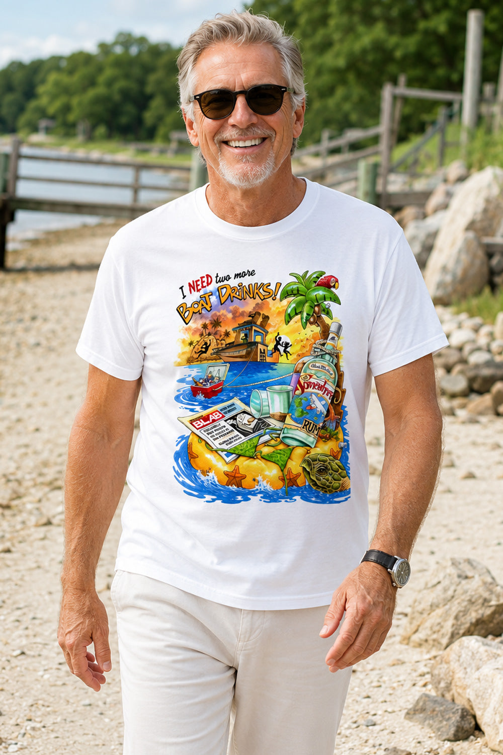 Funny Boat Drinks Tropical Graphic T-Shirt