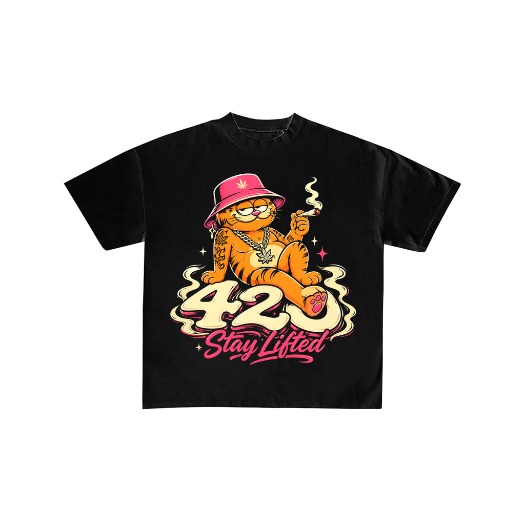 420 Stay Lifted Cartoon Cat Graphic Tee