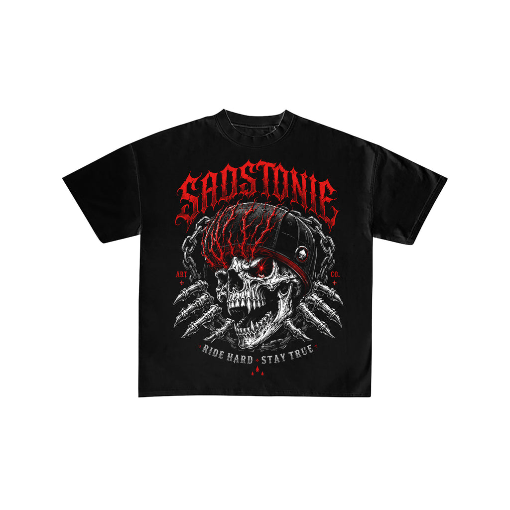 Biker Skull Ride Hard Graphic Tee