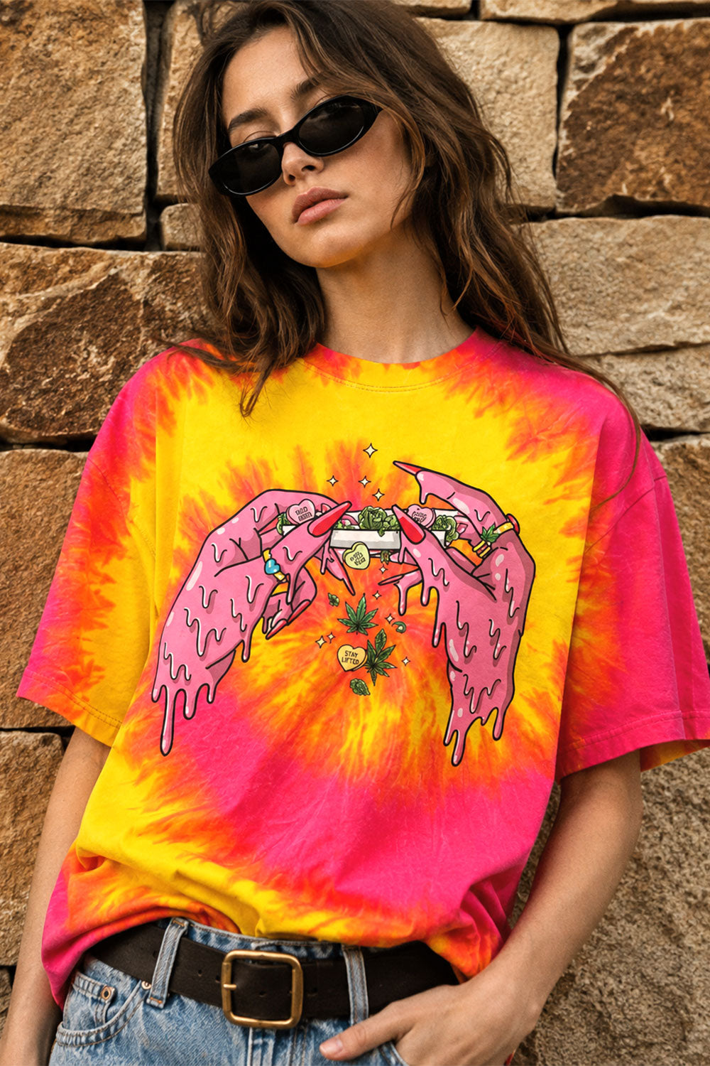 Vintage Gothic Stoner Melting Hands Tie Dye Tee