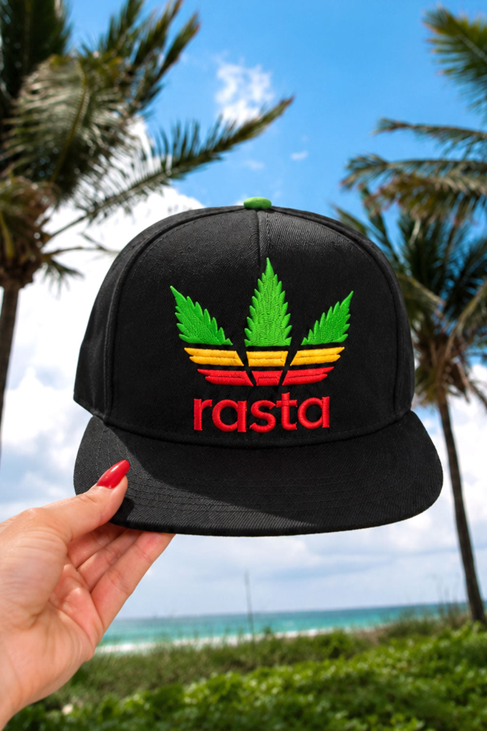 Rasta Weed Leaf Embroidered Snapback Hat