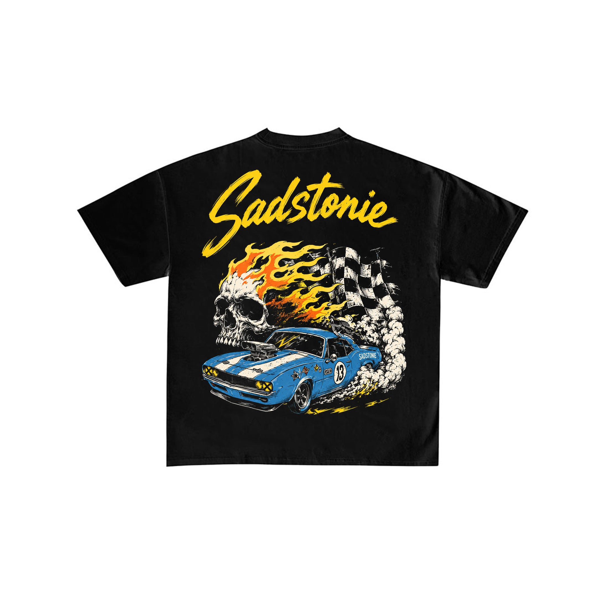 Vintage Race Car Skull Graphic Black Tee