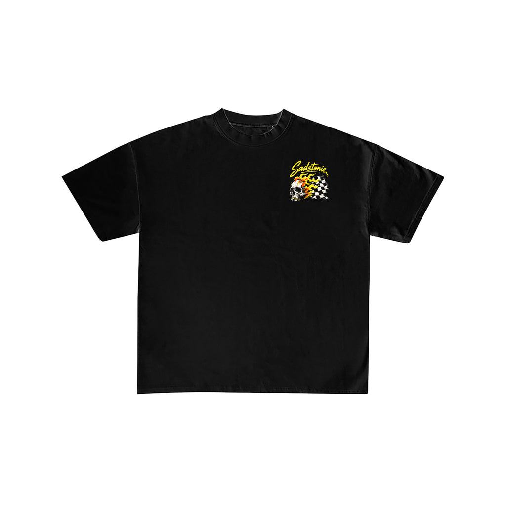 Vintage Race Car Skull Graphic Black Tee