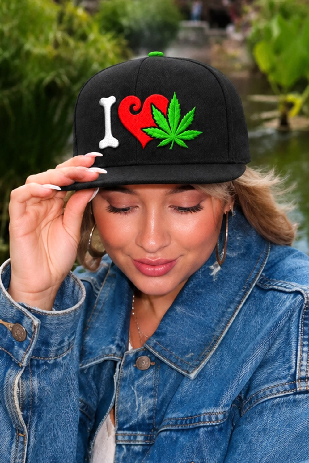I Heart Weed Leaf Embroidered Snapback Hat