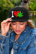 I Heart Weed Leaf Embroidered Snapback Hat