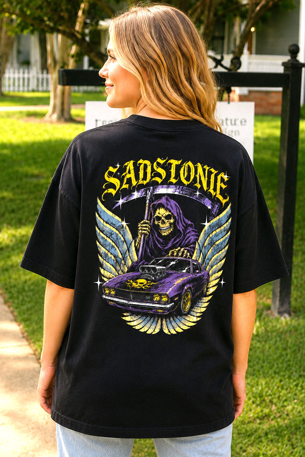 Grim Reaper Muscle Car Graphic Black Tee