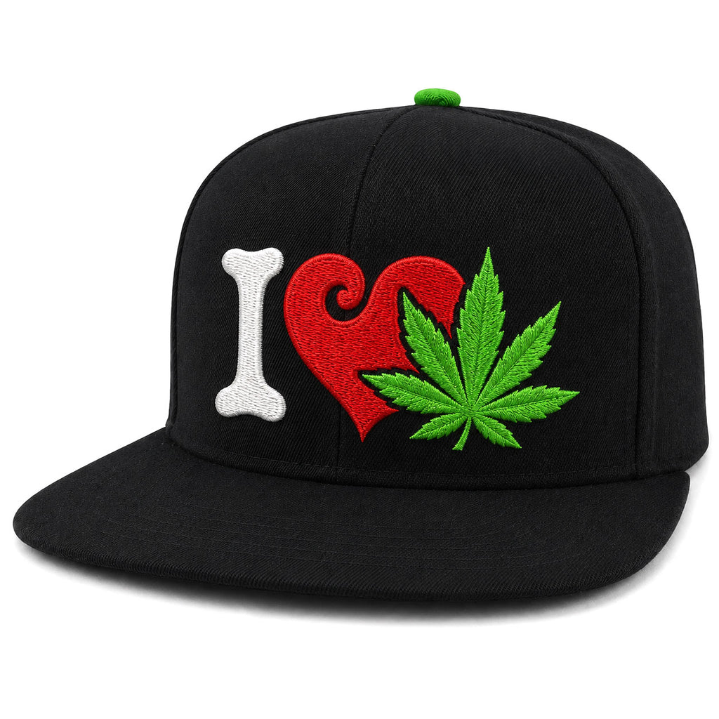 I Heart Weed Leaf Embroidered Snapback Hat