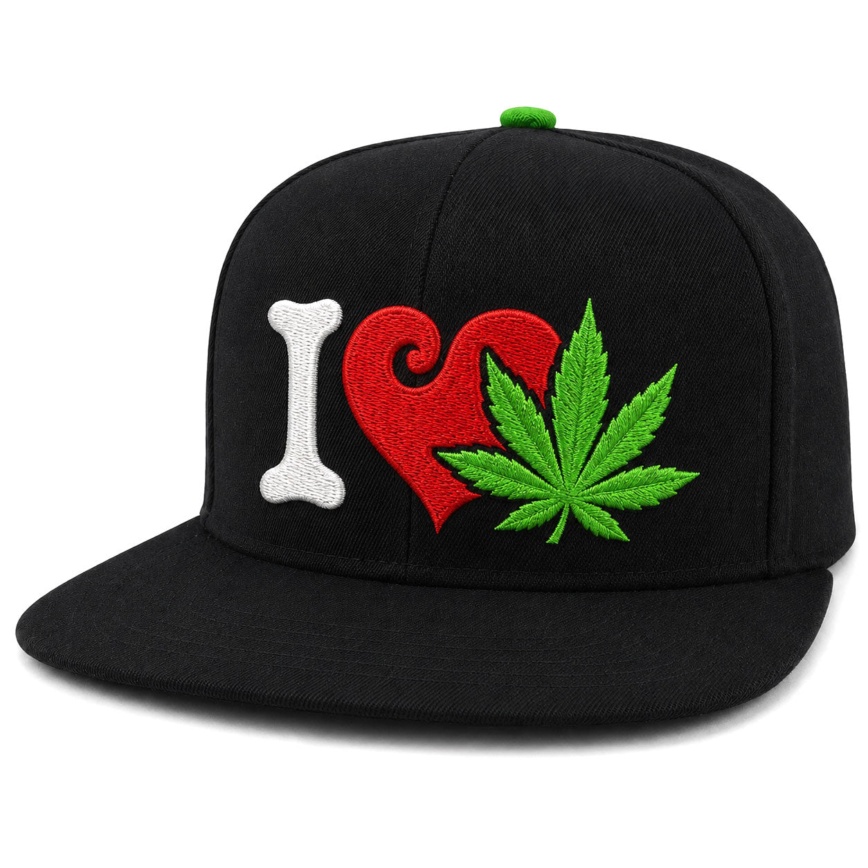 I Heart Weed Leaf Embroidered Snapback Hat