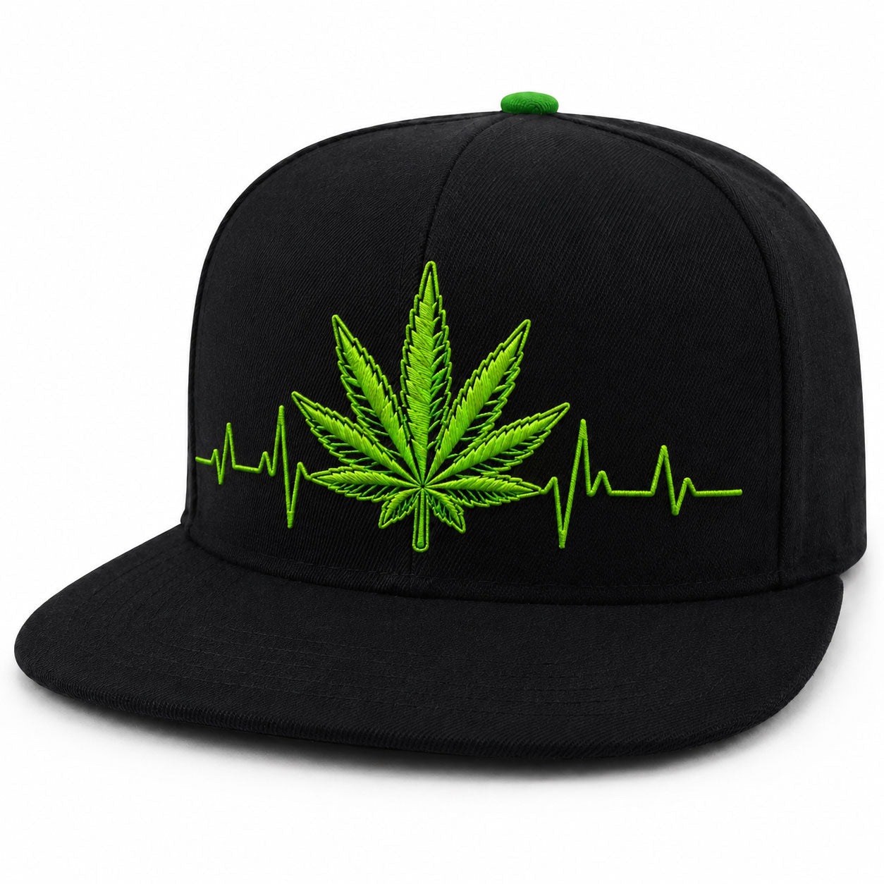 Weed Leaf Heartbeat Embroidered Snapback Hat