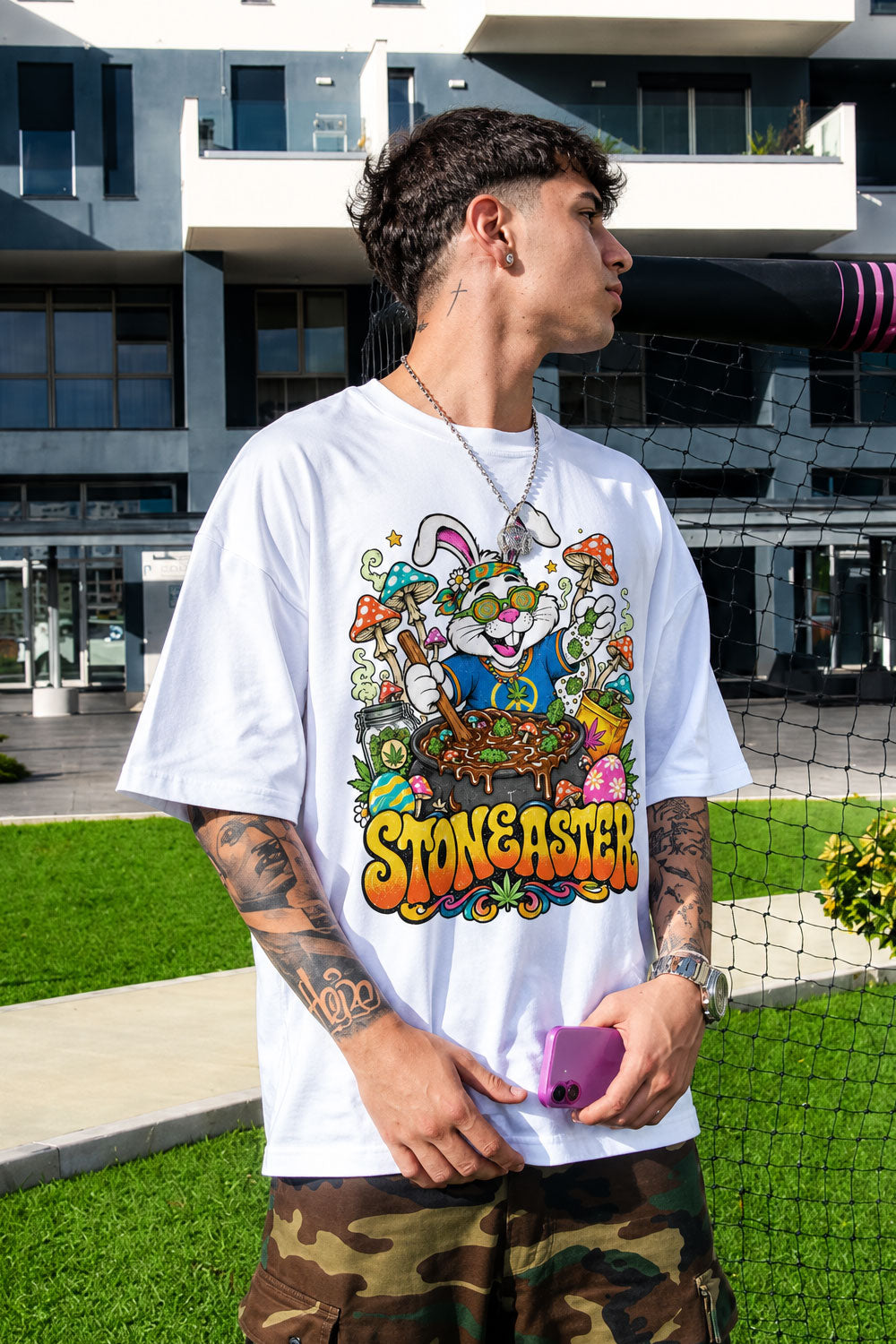 Stoneaster Hippie Bunny Graphic White Tee