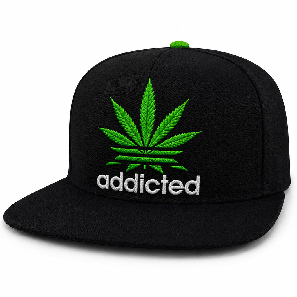 Addicted Weed Leaf Embroidered Snapback Hat