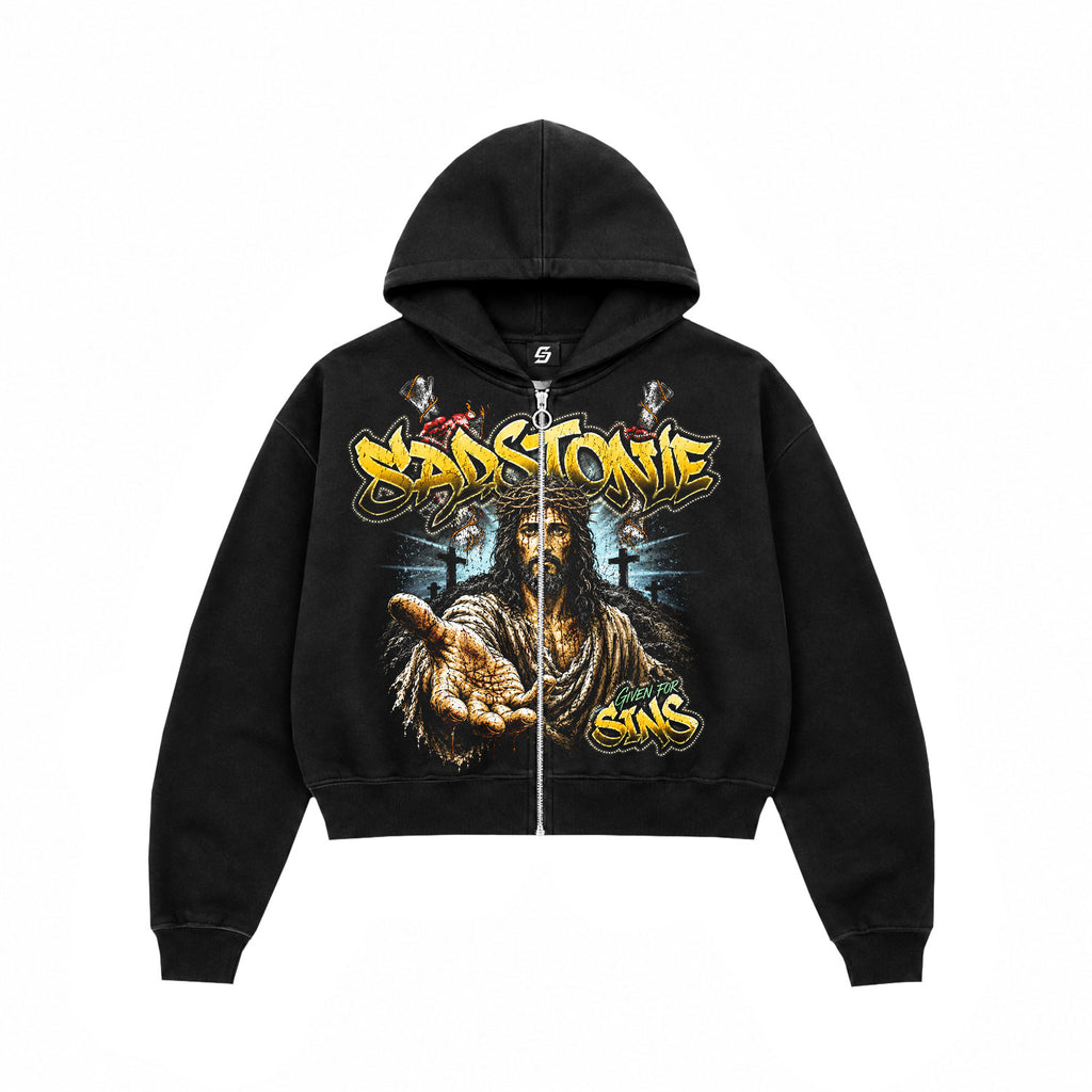 Jesus Given For Sins Black Zip Hoodie