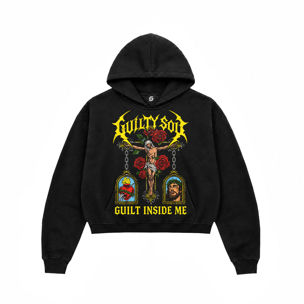 Guilty Soul Gothic Graphic Black Crop Hoodie