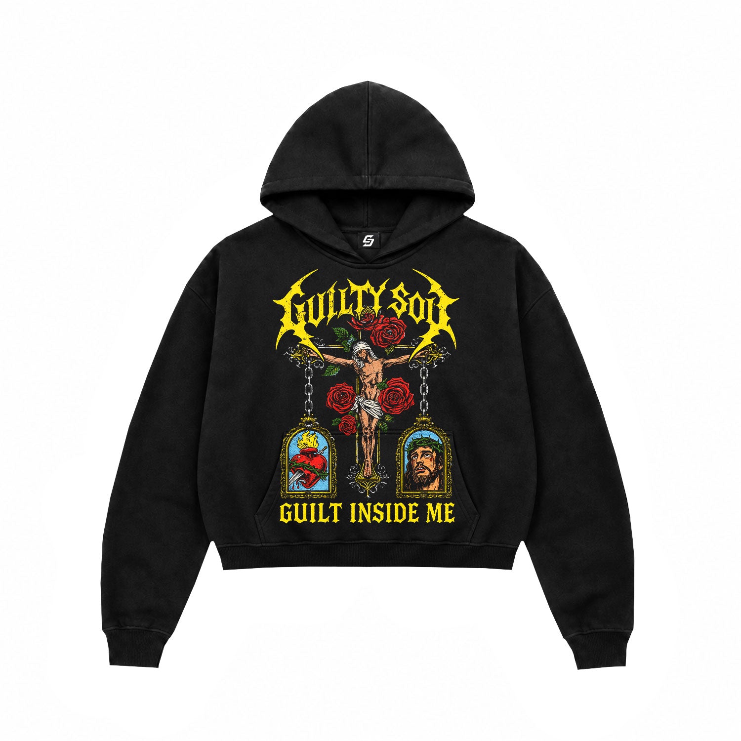 Guilty Soul Gothic Graphic Black Crop Hoodie