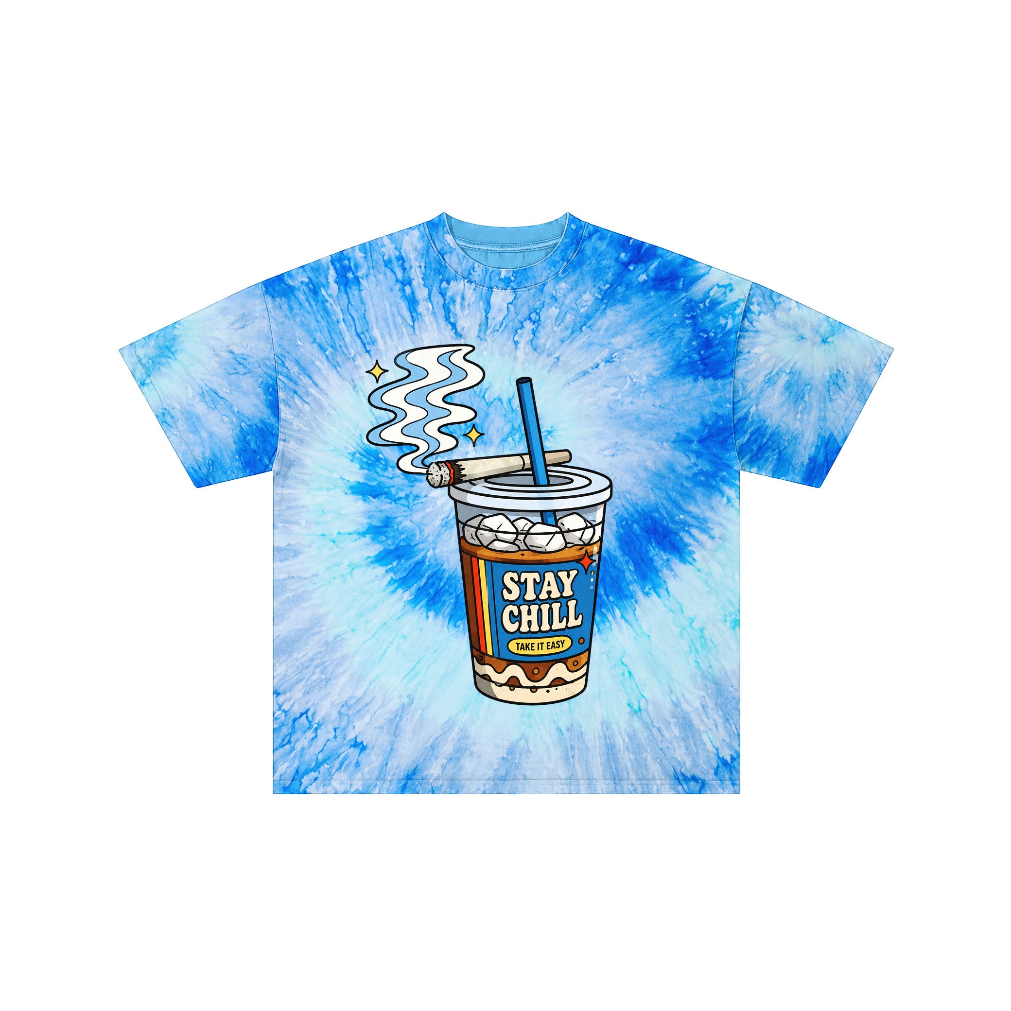 Stay Chill Blue Tie-Dye Graphic T-Shirt