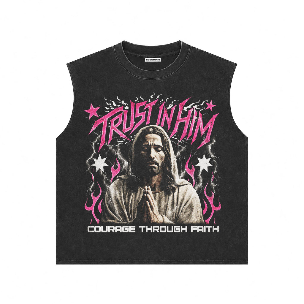 Y2K Cyber Christian Muscle Tee Acid Wash