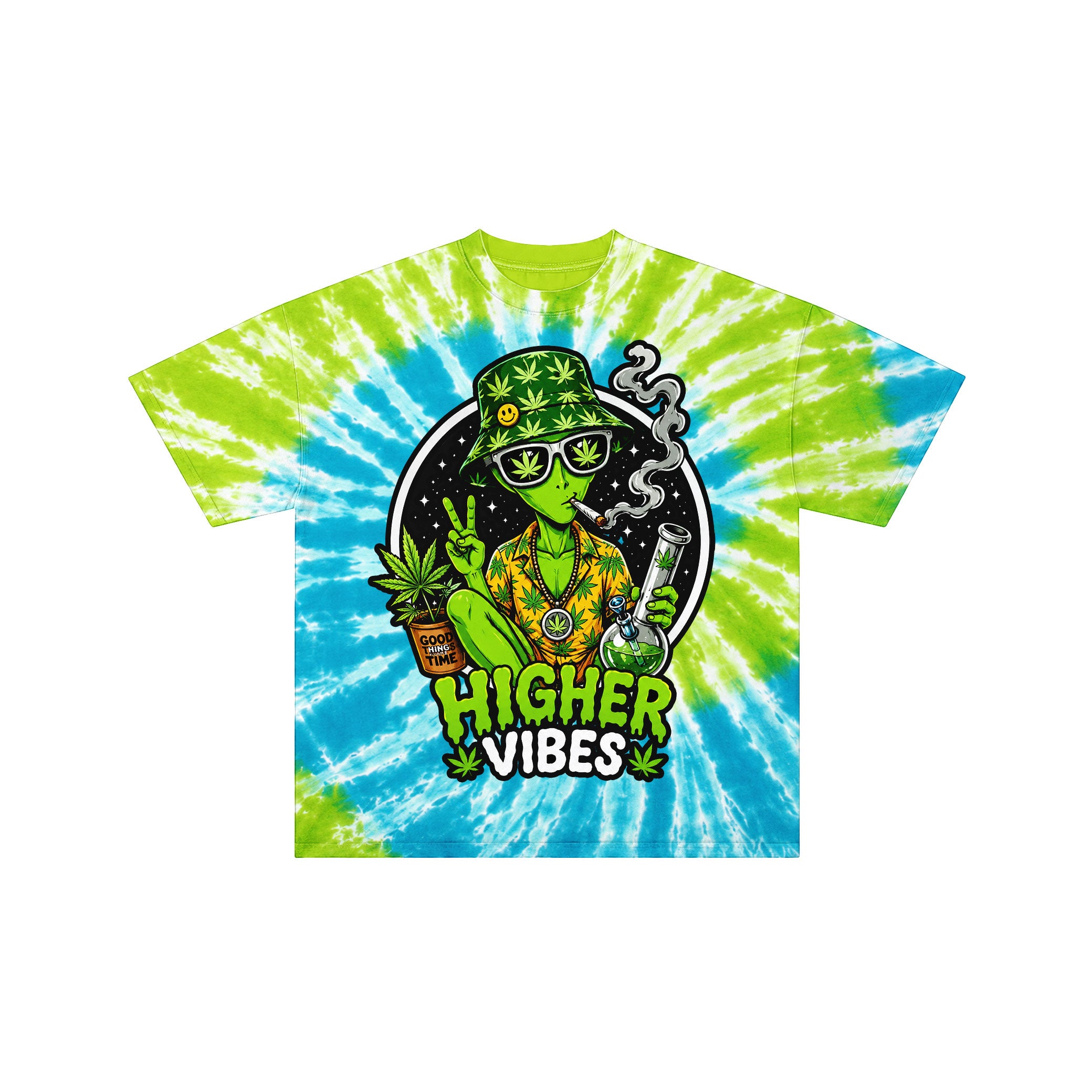 Higher Vibes Alien Lime Tie Dye Tee