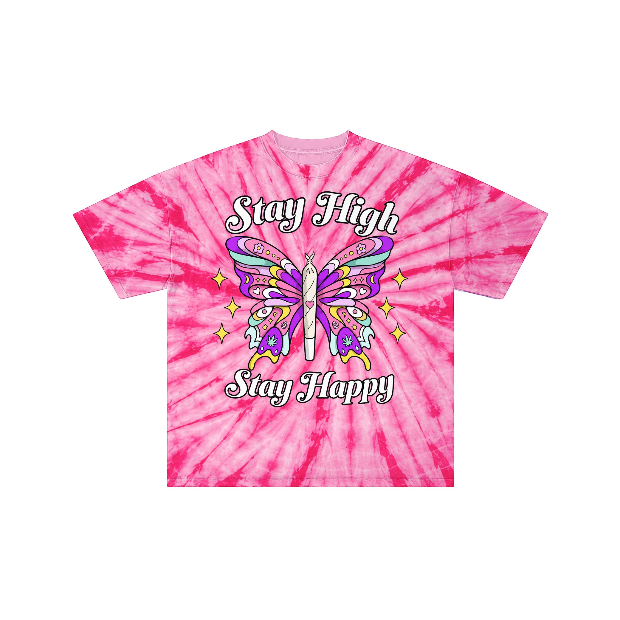 Stay High Butterfly Pink Tie-Dye Oversized Tee