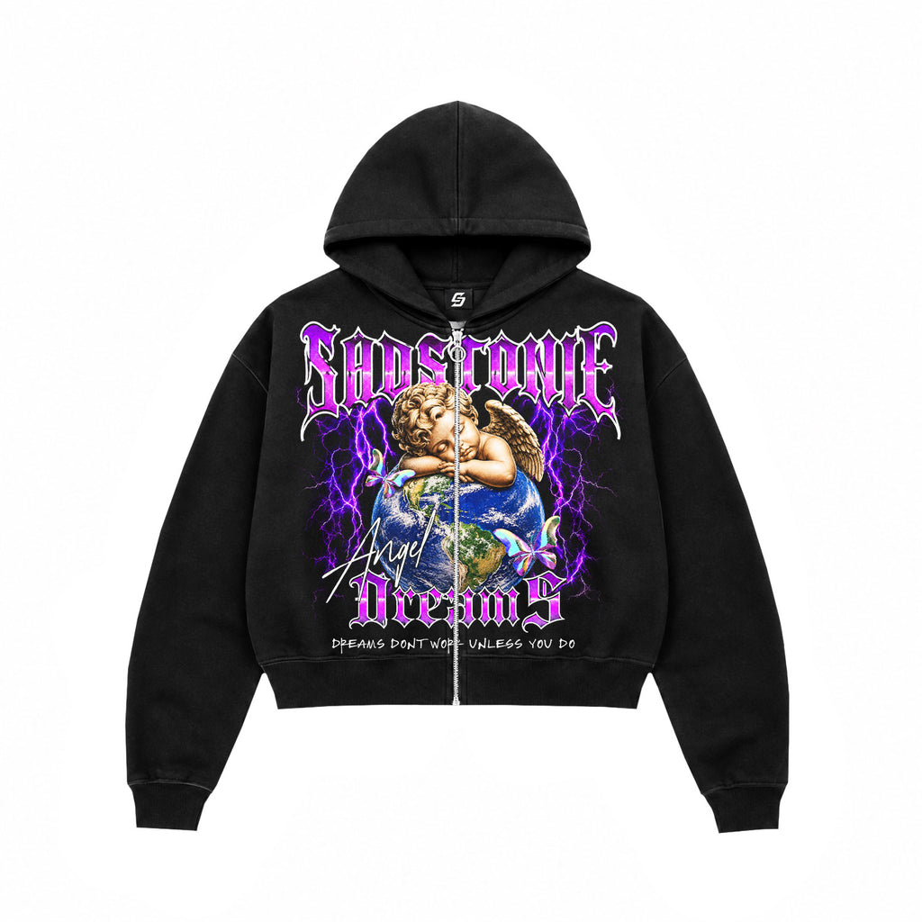 Angel Dreams Purple Lightning Black Zip Hoodie