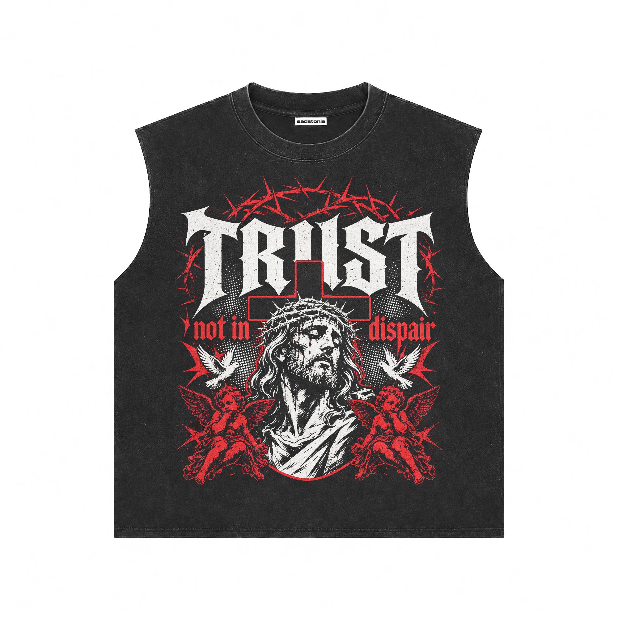Gothic Christian Muscle Tee Acid Wash Cotton