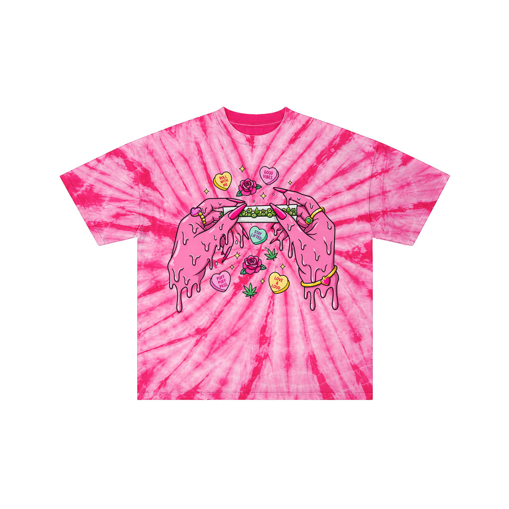 Pink Melting Hands 420 Acid Wash Tie Dye Tee