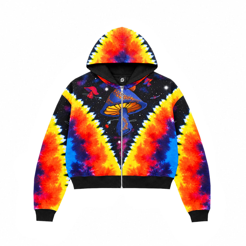 Cosmic Mushroom Tie-Dye Zip Hoodie