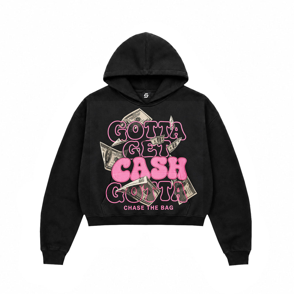 Gotta Get Cash Pink Graphic Black Crop Hoodie