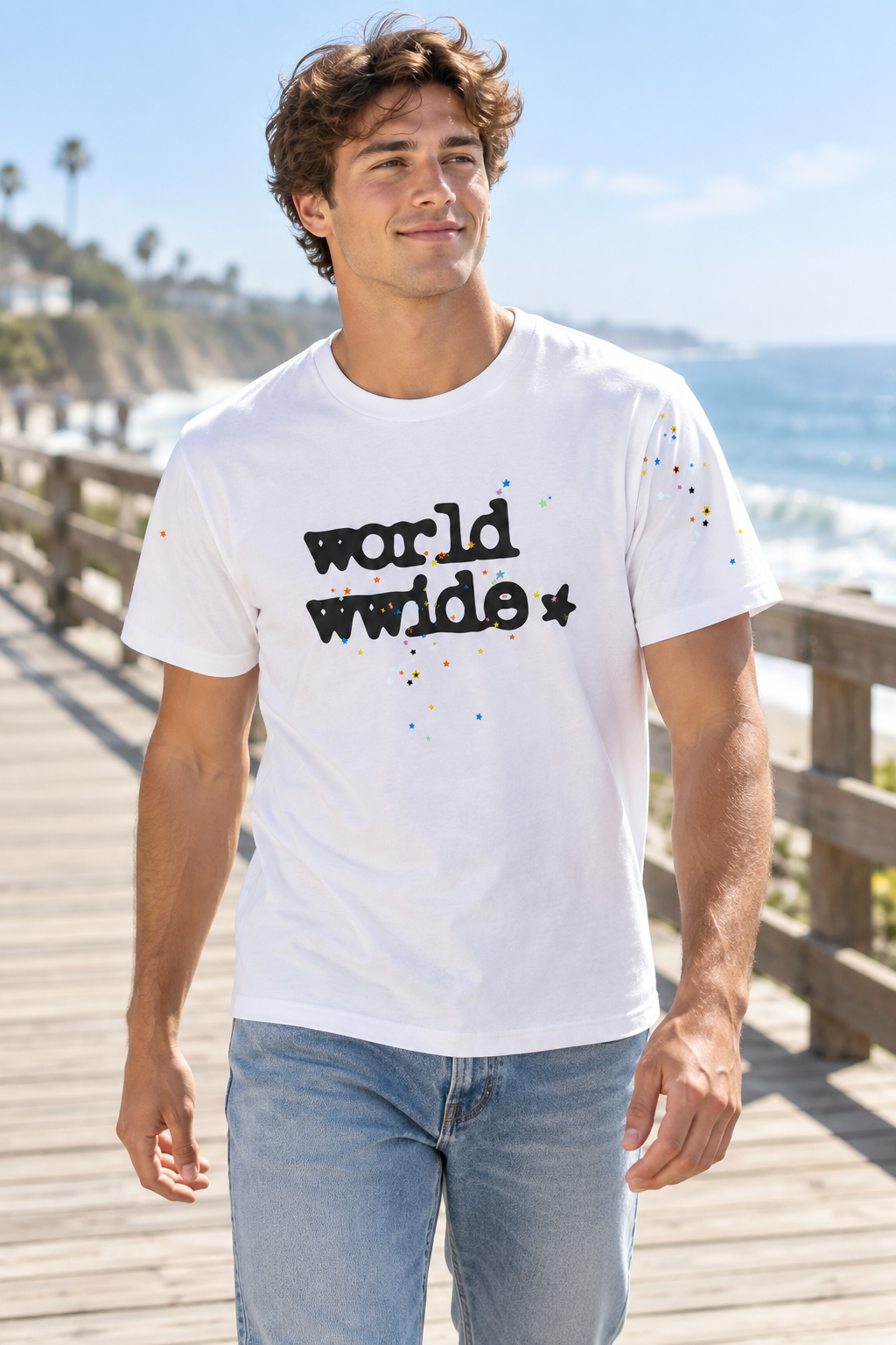 Worldwide Colorful Stars Graphic T-Shirt