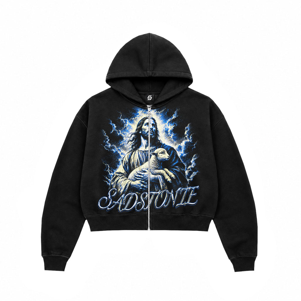 Jesus Holding Lamb Black Zip Hoodie