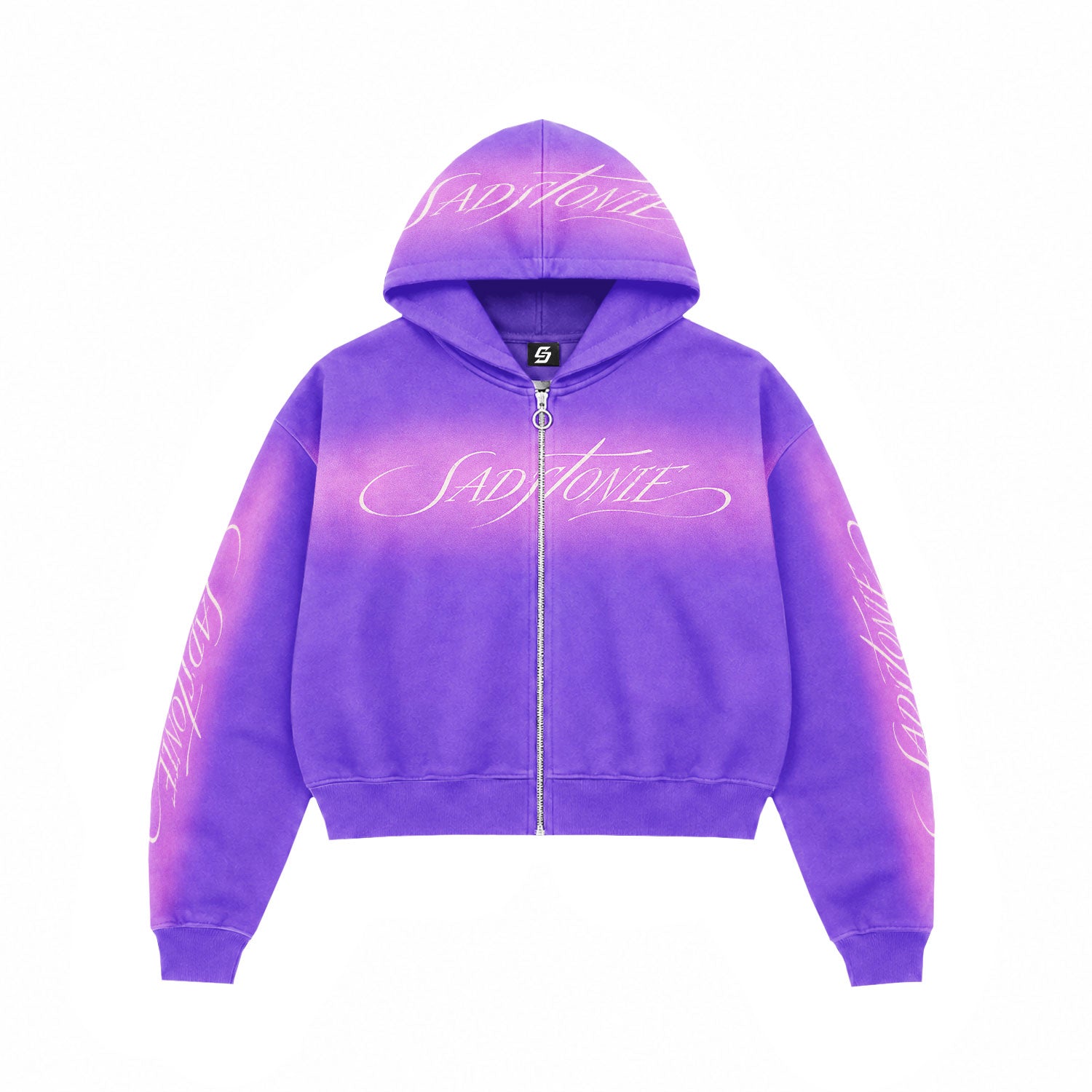 Purple Ombre Script Zip-Up Cropped Hoodie