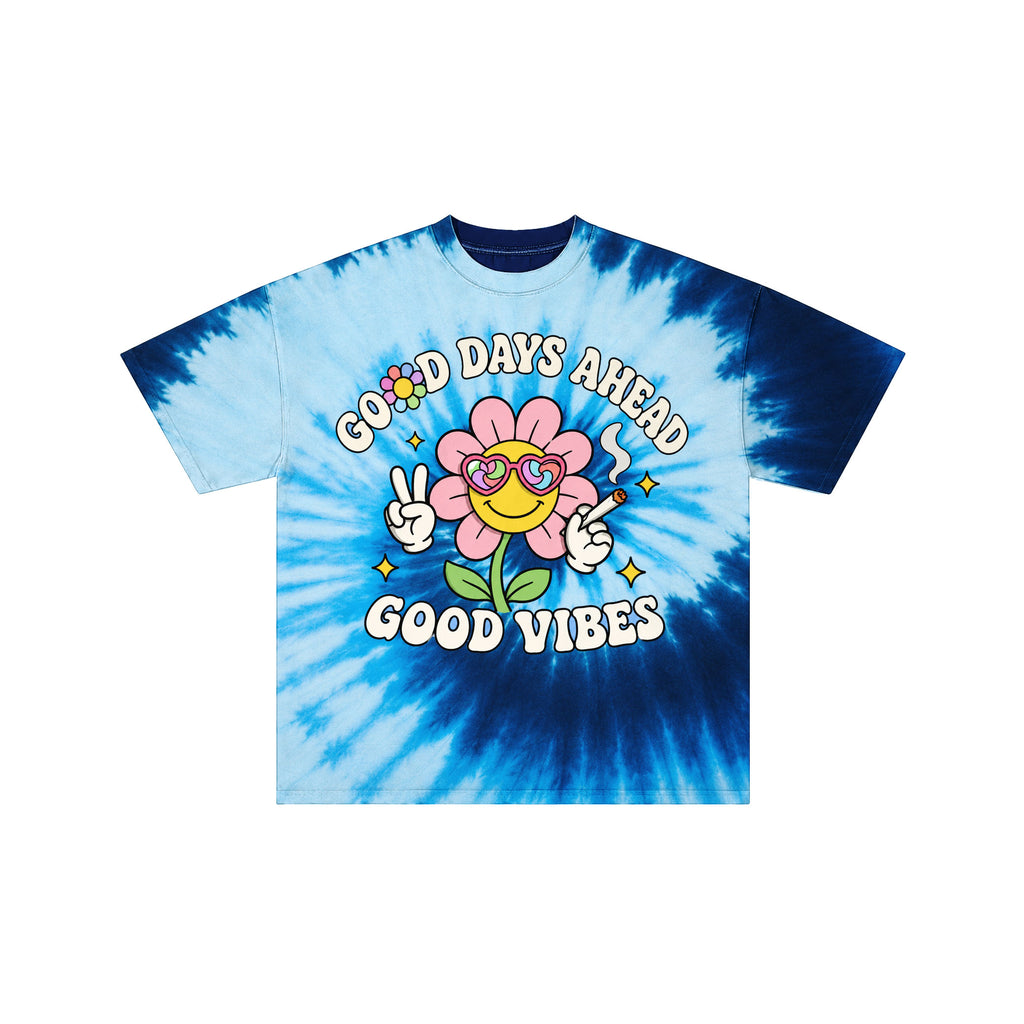 Blue Good Vibes Tie-Dye Flower Stoner Tee