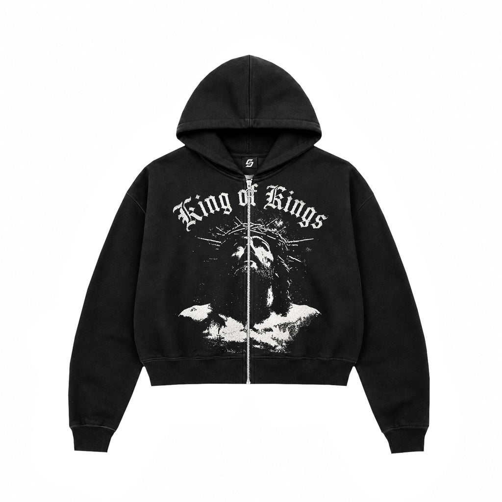 King of Kings Black Graphic Zip Hoodie