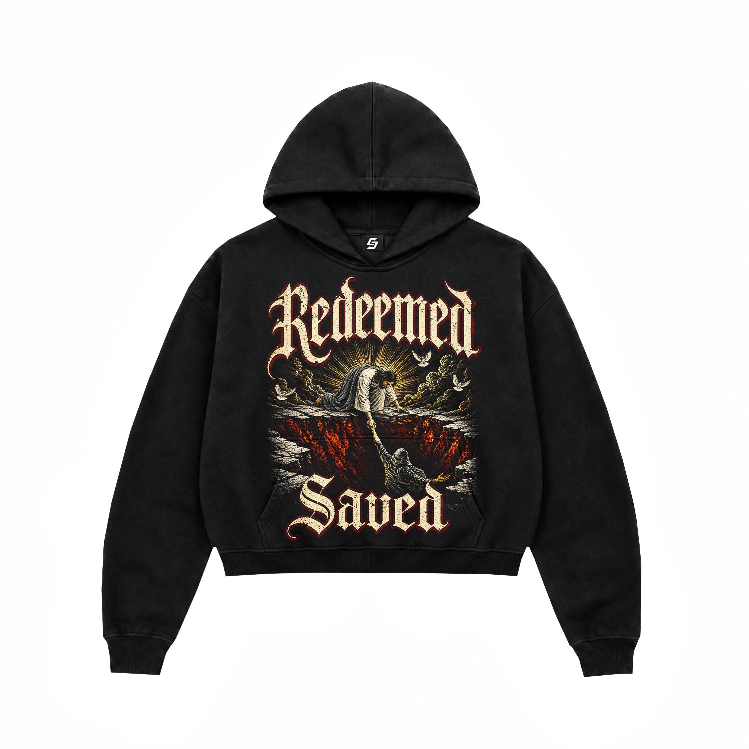 Redeemed Saved Graphic Gothic Black Crop Hoodie