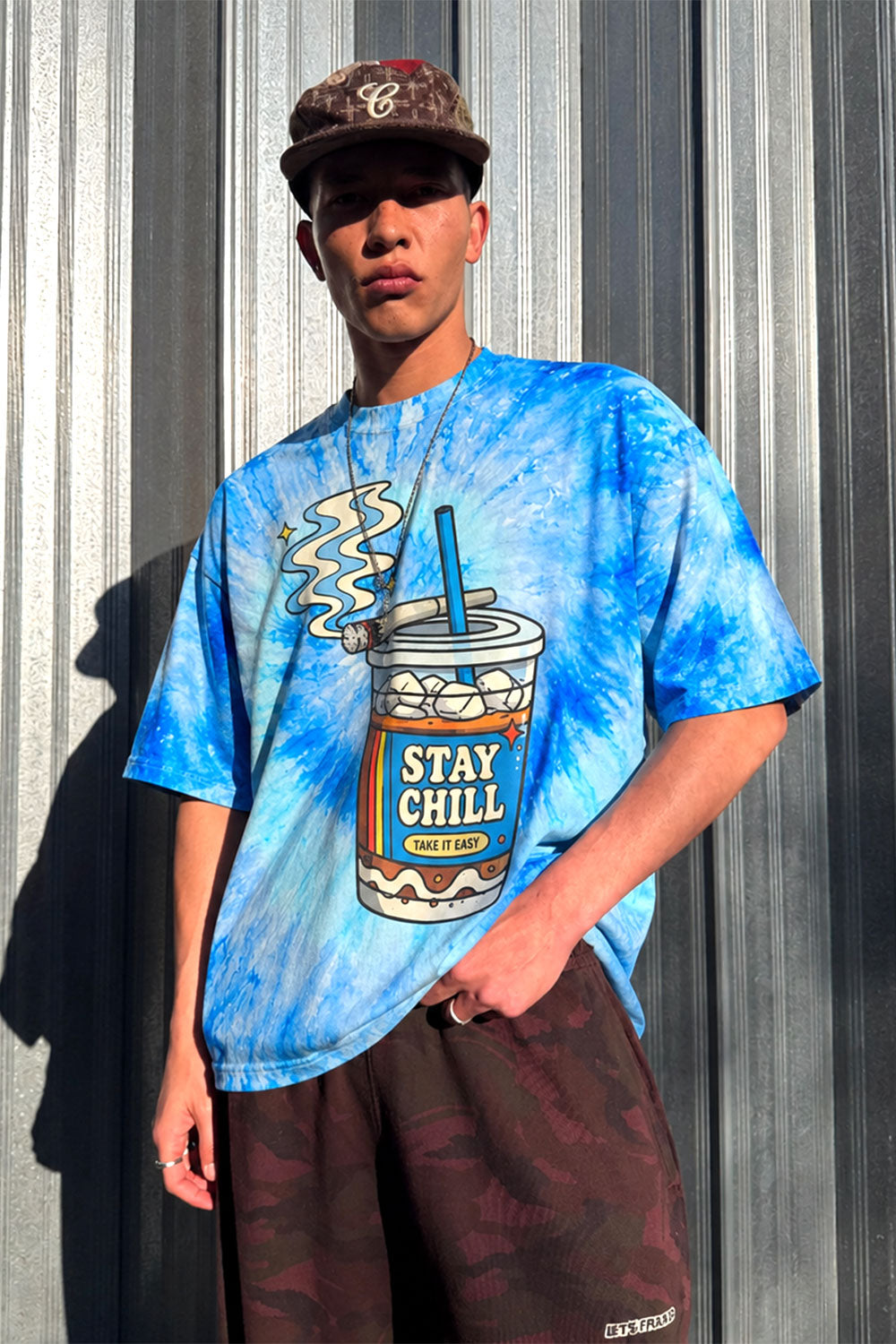 Stay Chill Blue Tie-Dye Graphic T-Shirt