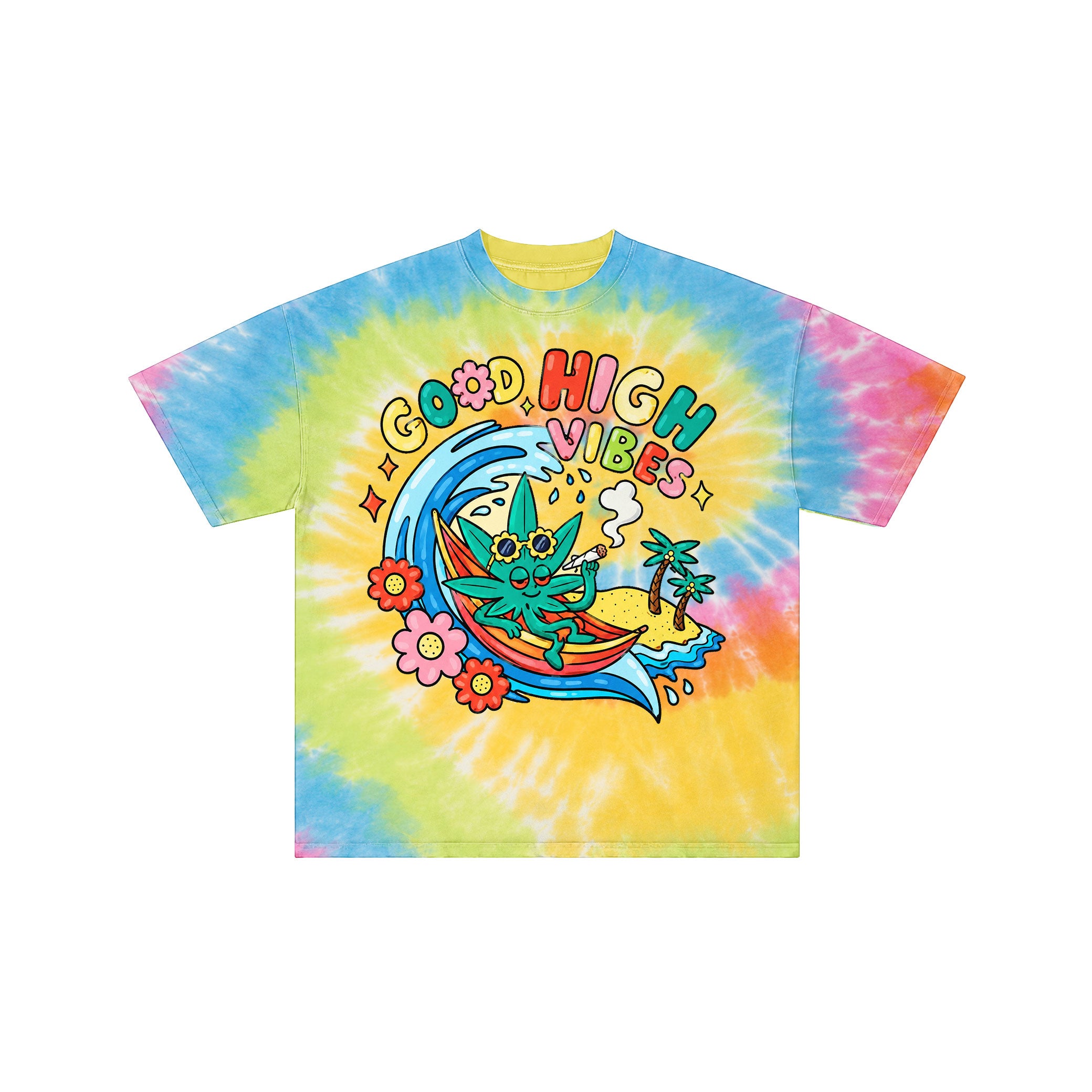 Good High Vibes 420 Retro Tie Dye Streetwear Tee