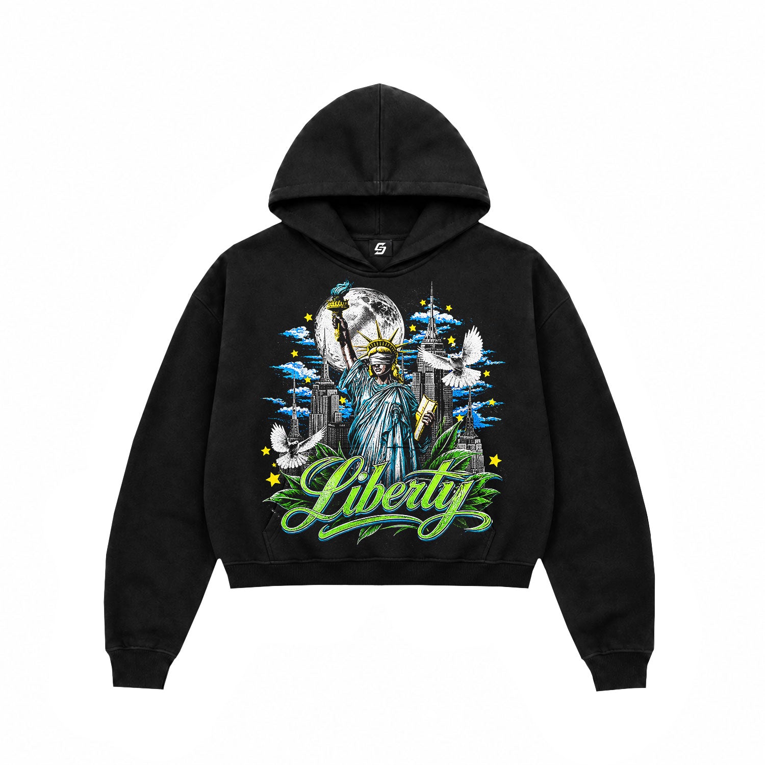 Liberty Statue NYC Graphic Black Crop Hoodie