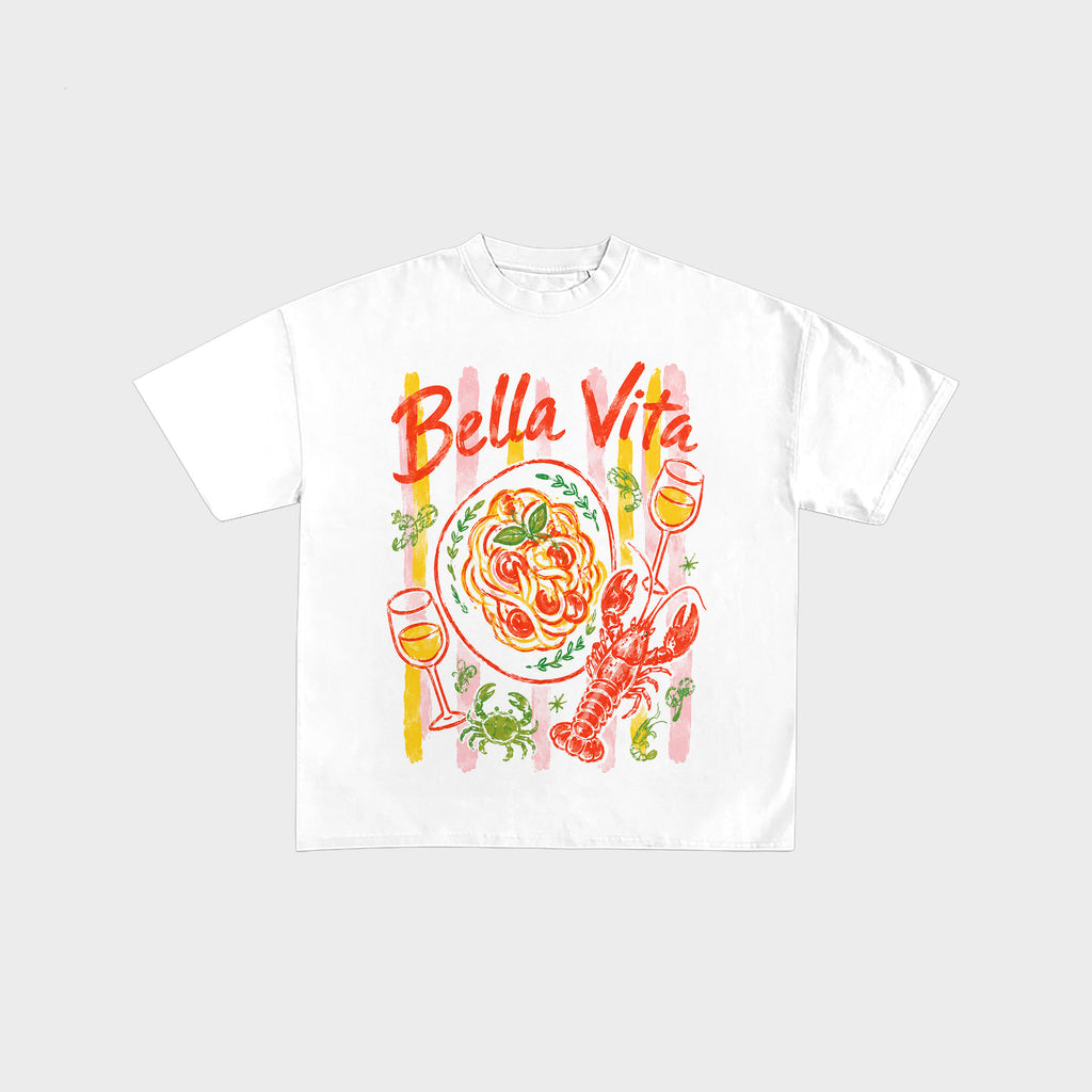 Bella Vita Spaghetti White Graphic Tee