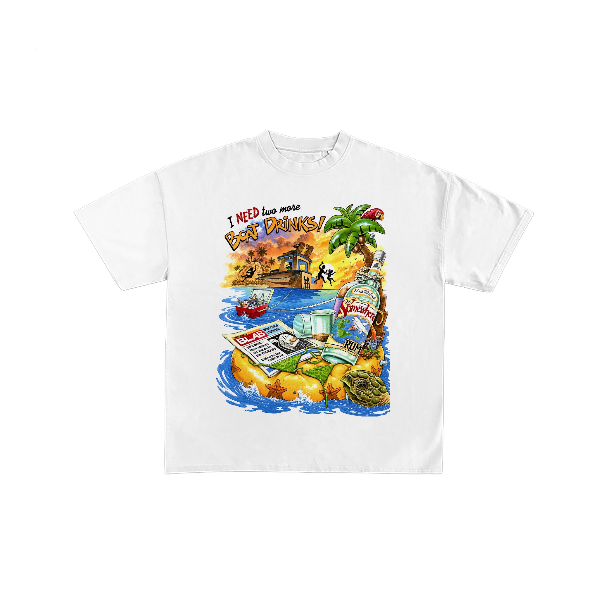 Funny Boat Drinks Tropical Graphic T-Shirt