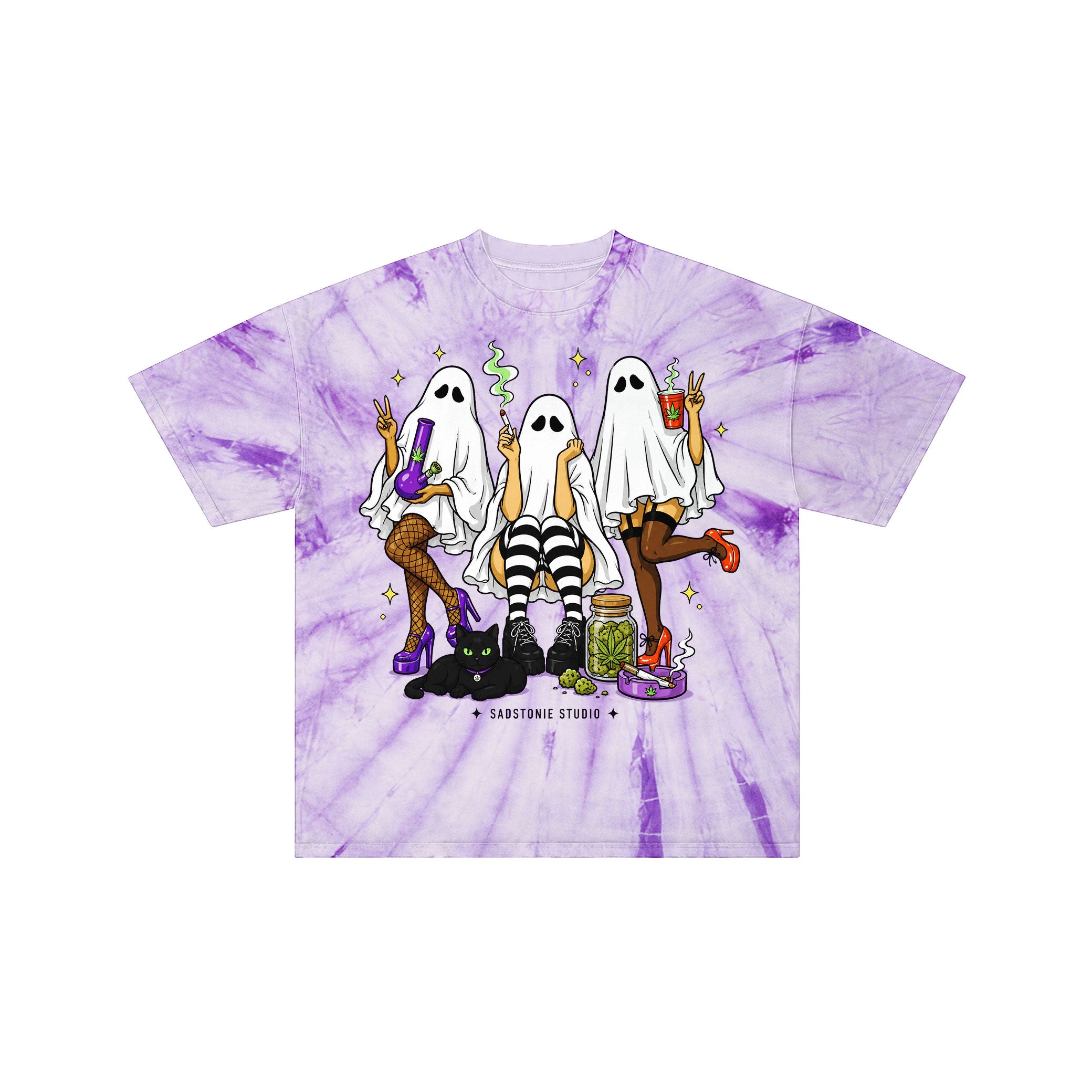 Ghost Girls Purple Tie Dye Oversized Stoner Graphic Tee