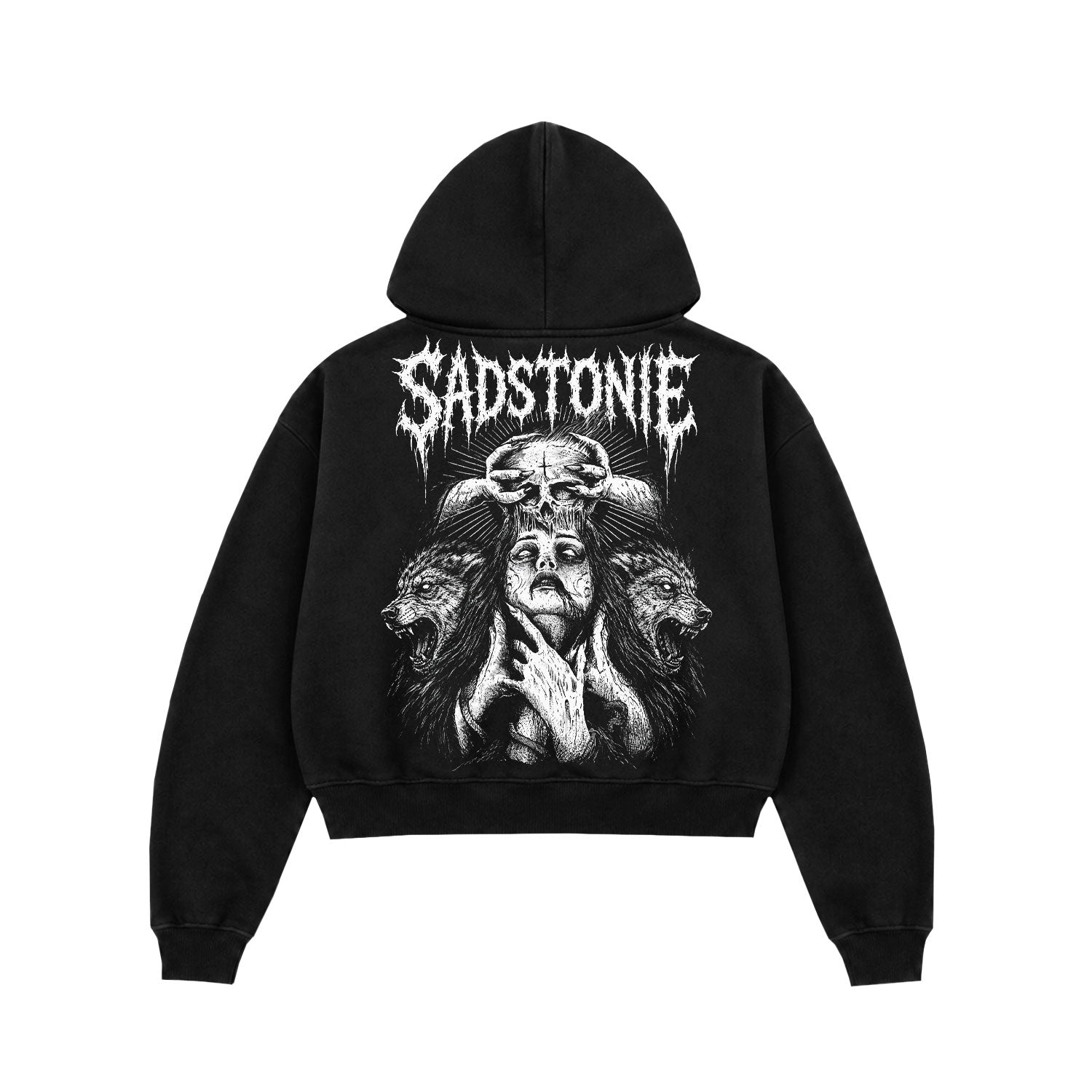 Gothic Wolf & Skull Graphic Oversized Hoodie