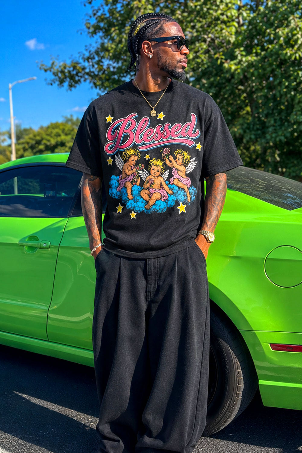 Blessed Vintage Angels Black Graphic Tee
