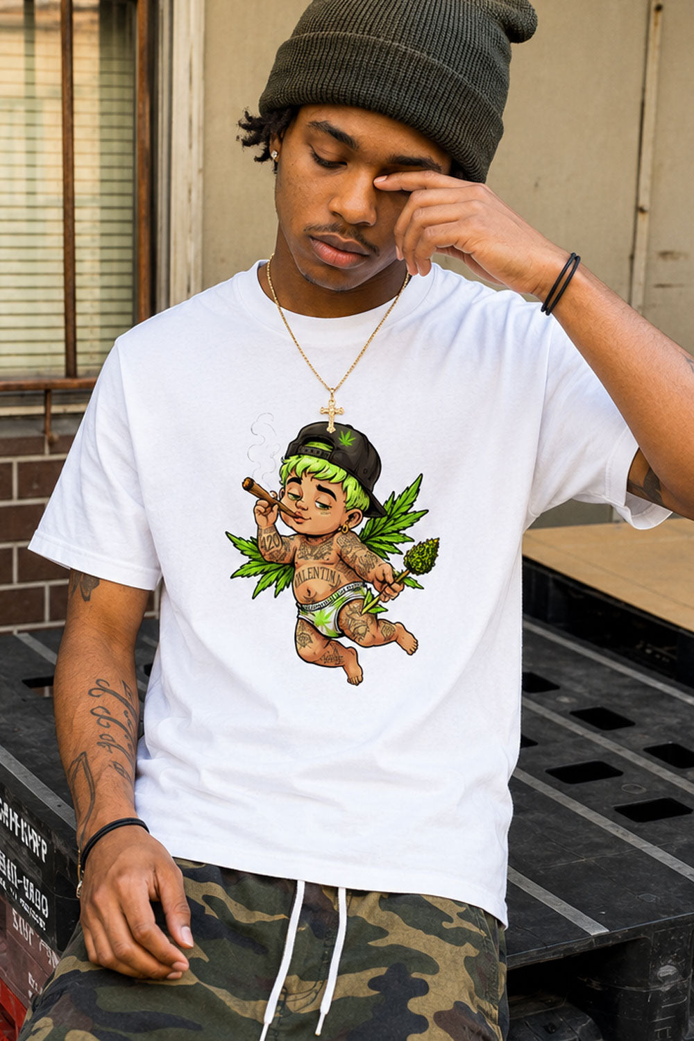 Stoner Cupid Weed Graphic White T-Shirt