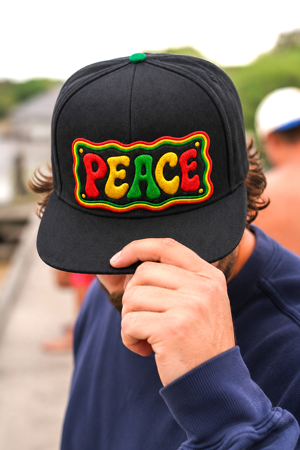 Rasta Peace Embroidered Black Snapback Hat