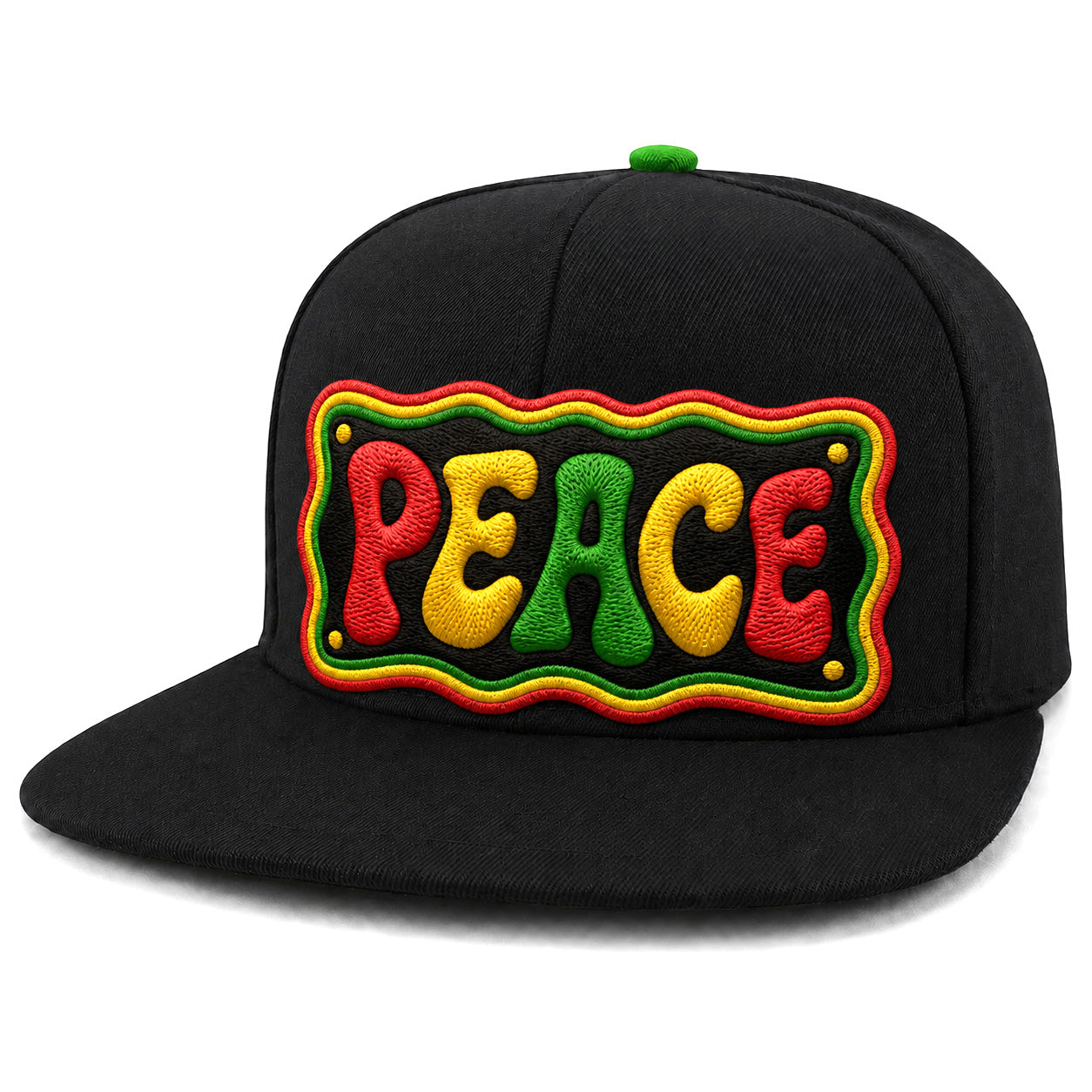 Rasta Peace Embroidered Black Snapback Hat
