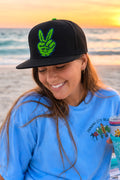 Green Peace Sign Leaf Black Snapback Hat